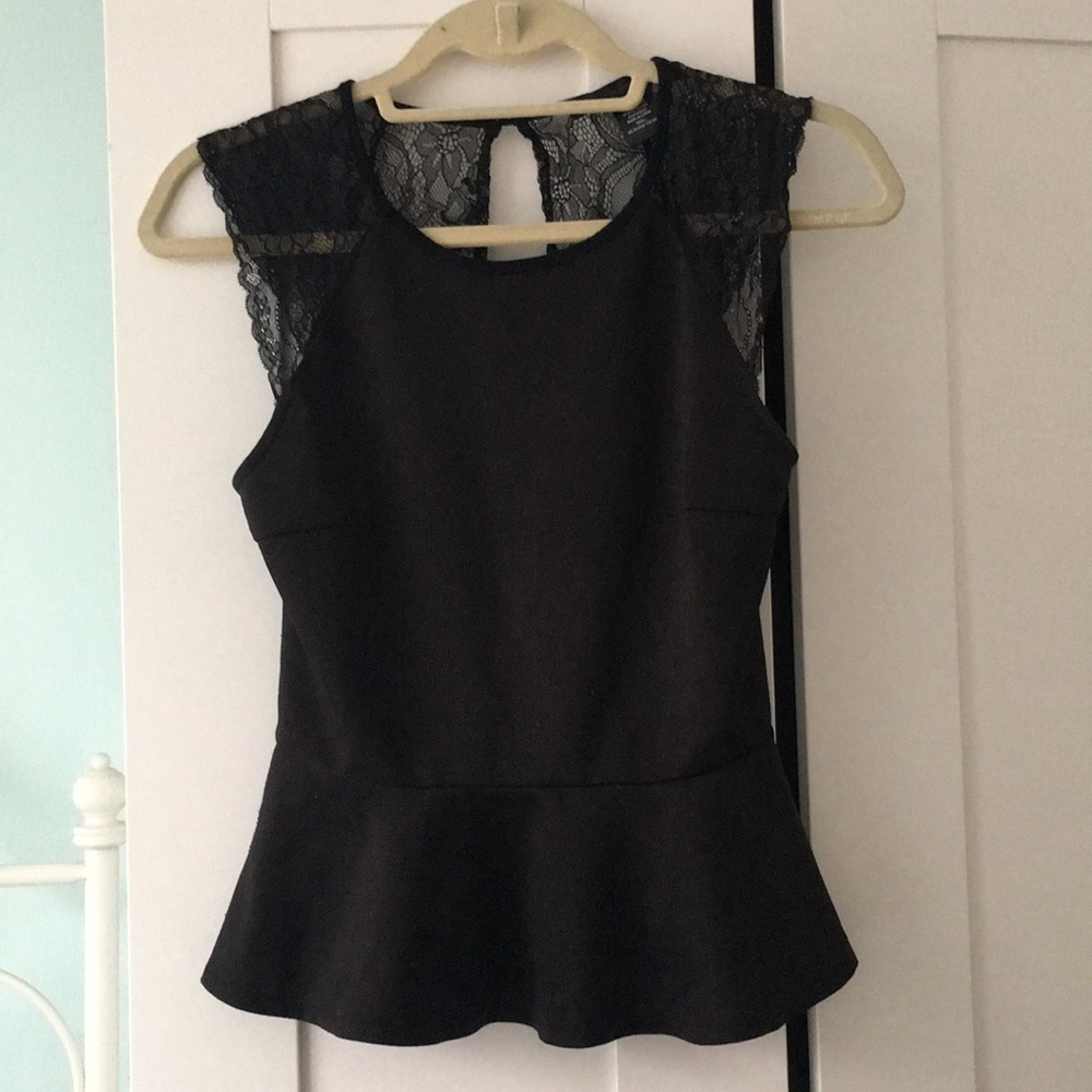 Peplum black lace top